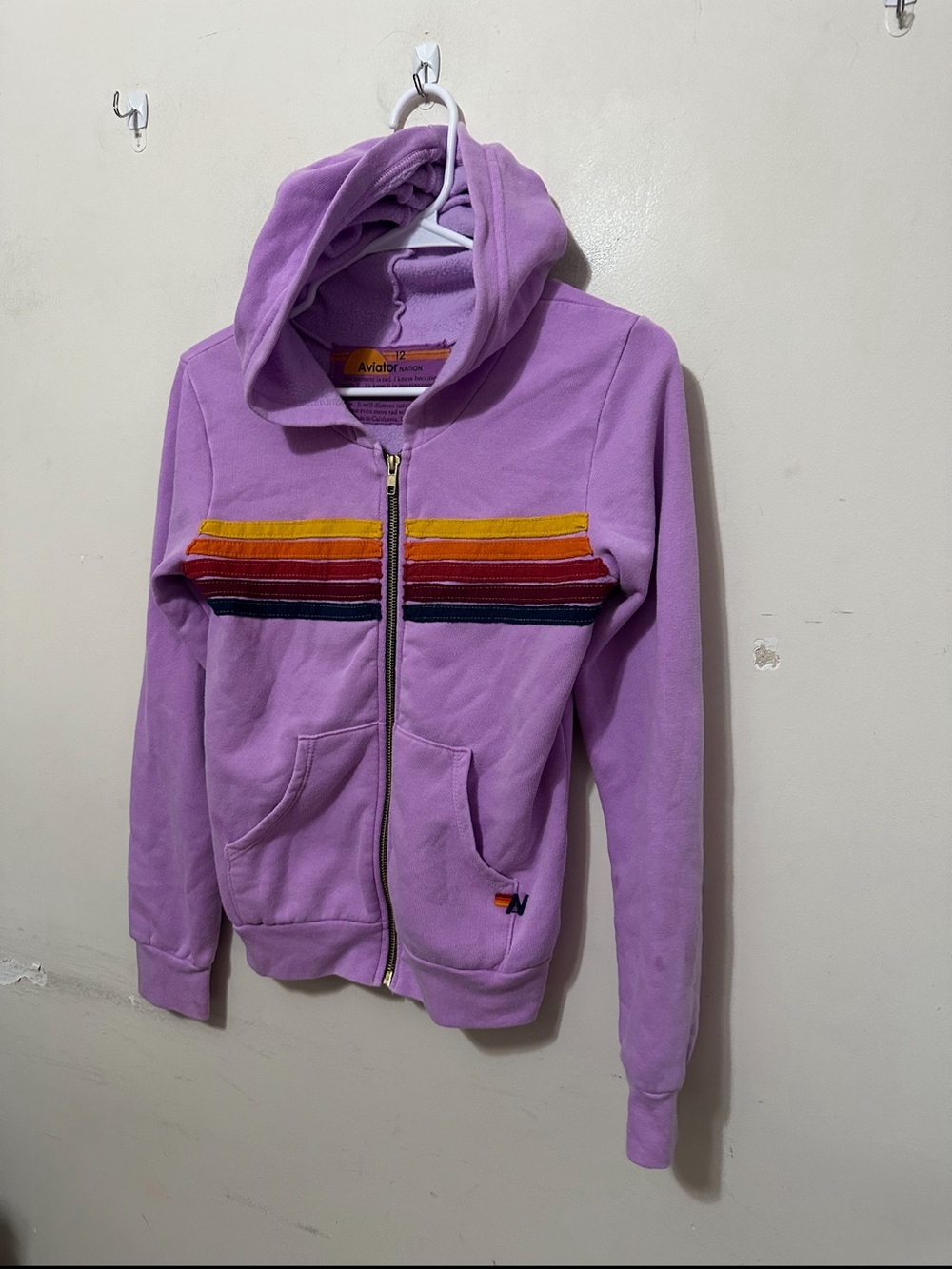 Aviator Nation Kids Size 12 Purple Rainbow Stripe Full Zip Hoodie Made in USA - Picture 13 of 14